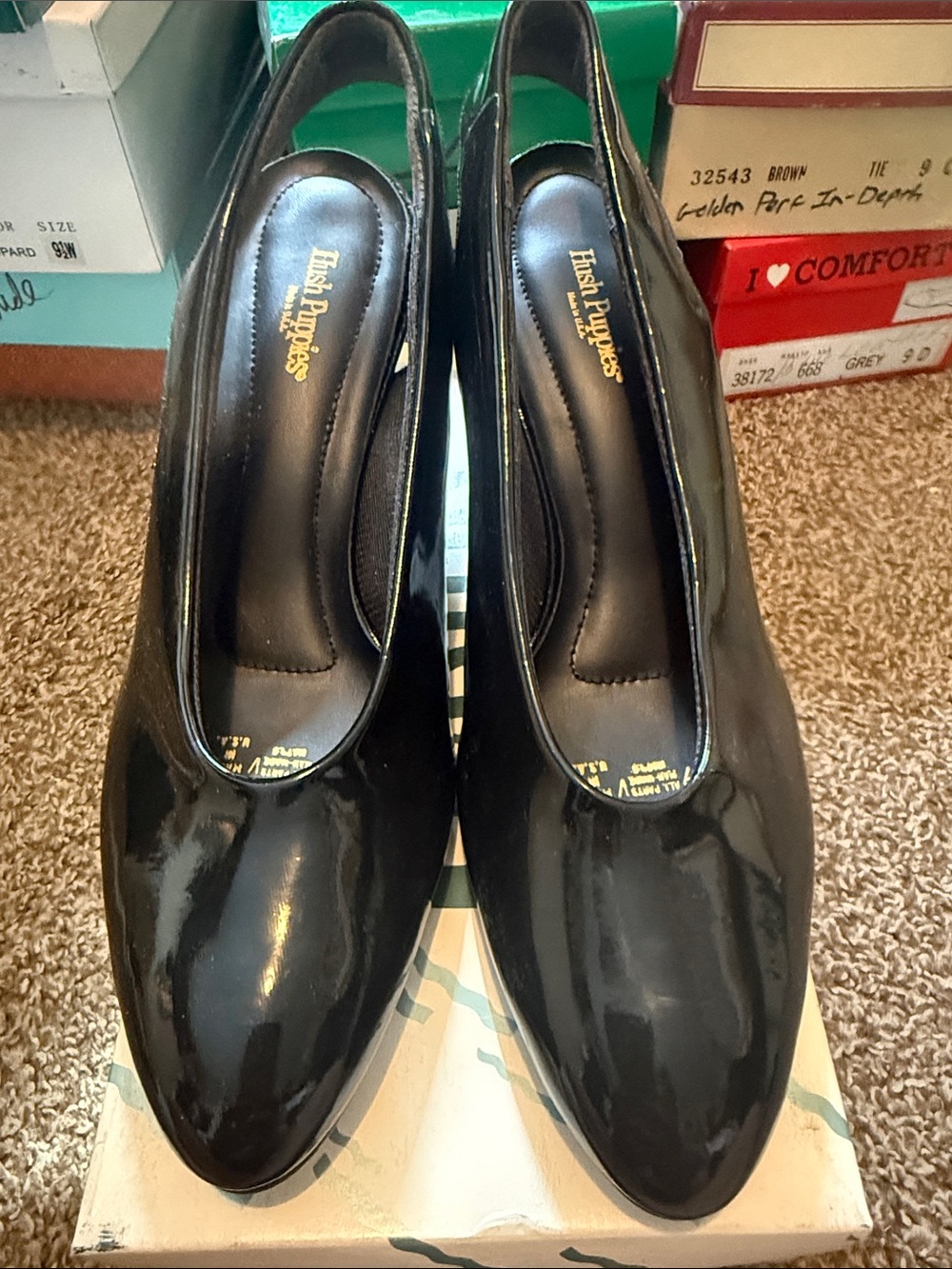 Hush Puppies Black Patent Slingback Heels size 9.0 Women's